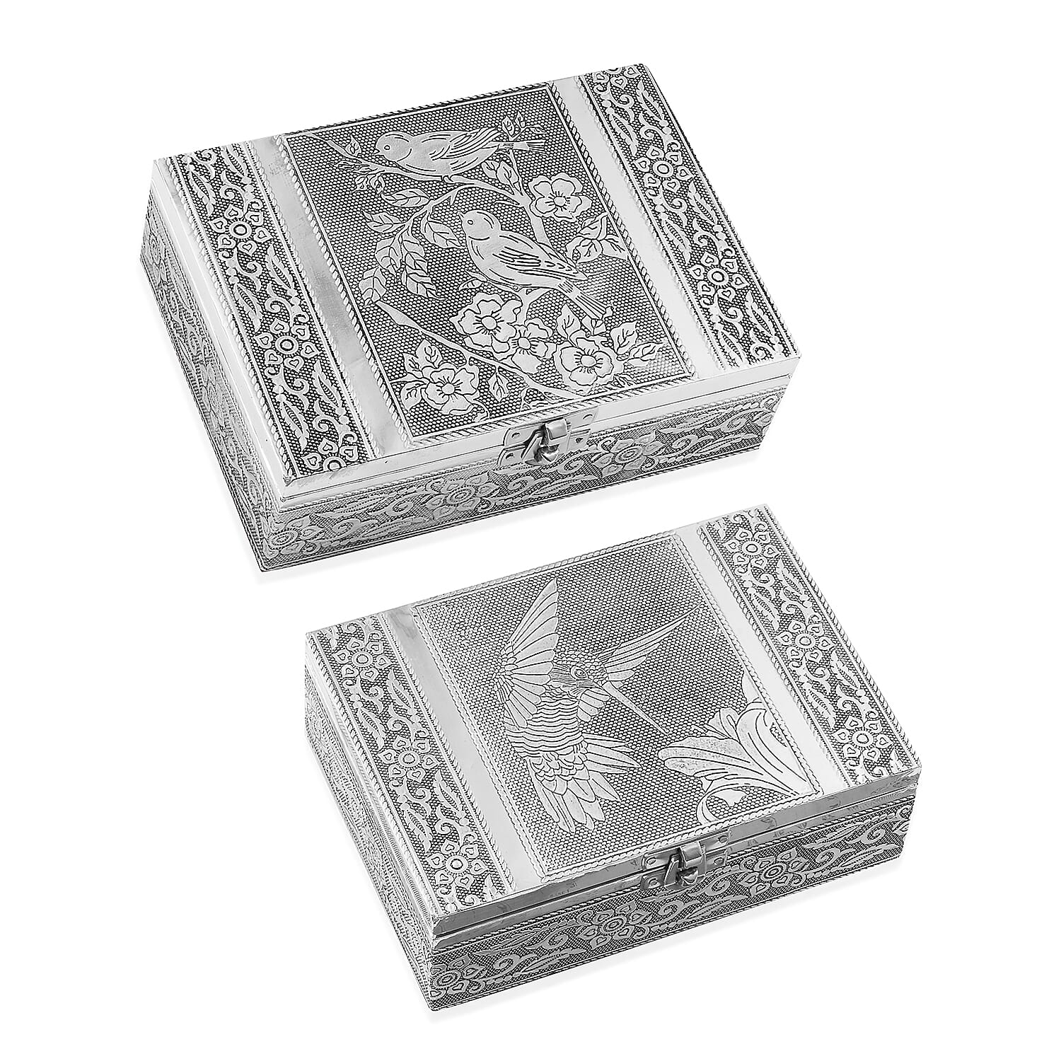 Set of 2 Aluminum Oxidized Buddha Embossed Jewelry Storage Box