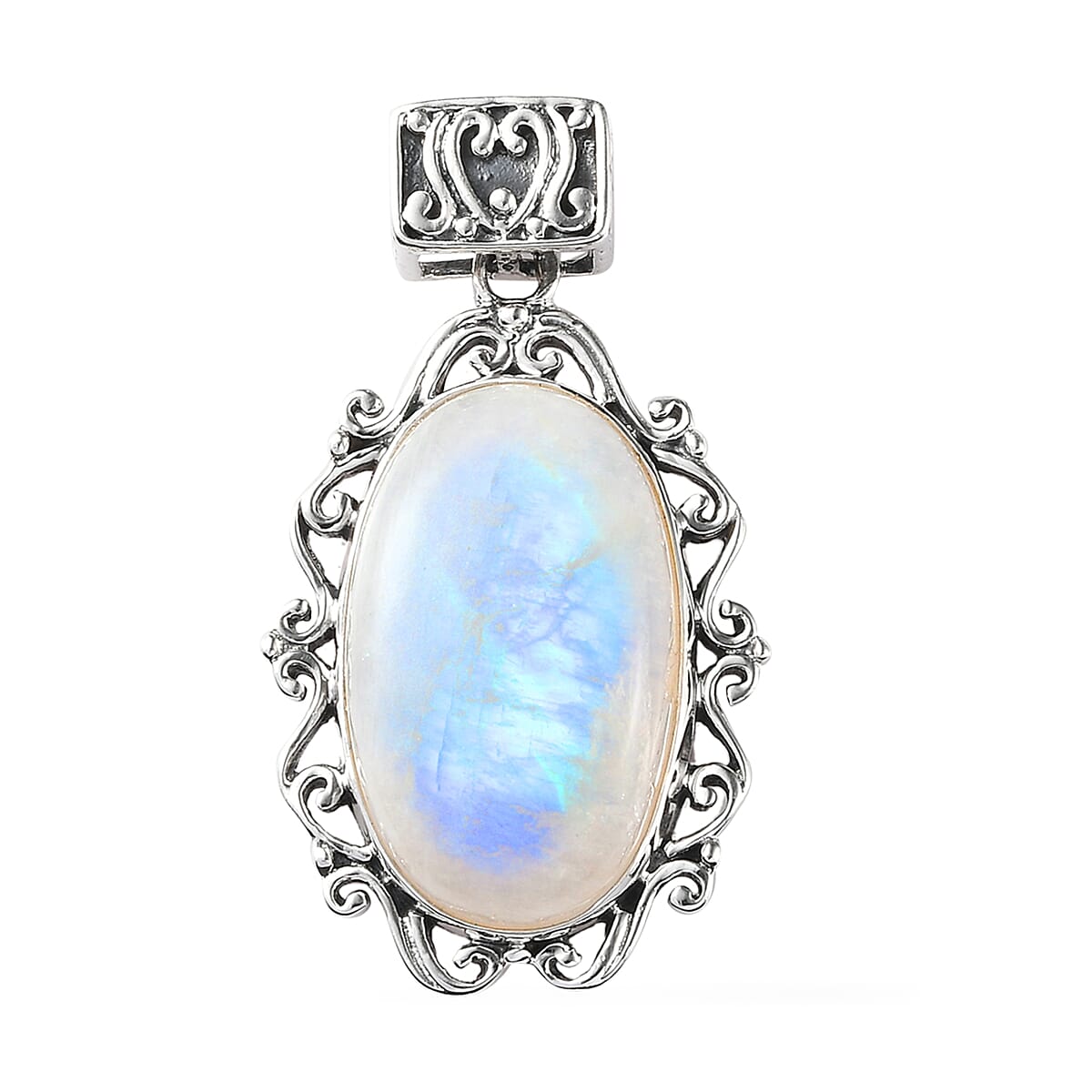 Artisan Crafted Rainbow Moonstone Pendant in Sterling Silver 21.00 ctw