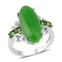 Green Jade (D) and Natural Chrome Diopside Ring in Sterling Silver 10.25 ctw