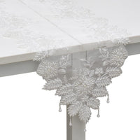 Homesmart White Full Lace & Embroidered Polyester Table Runner with Beaded