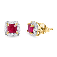 D'Joy Asscher Cut Niassa Ruby (FF) and White Zircon 2.50 ctw Earrings in 14K Yellow Gold Over Sterling Silver