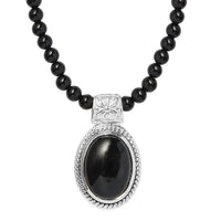 Artisan Crafted 69.45 ctw Black Onyx Pendant with Bead Necklace 20 Inches in Platinum Over Sterling Silver