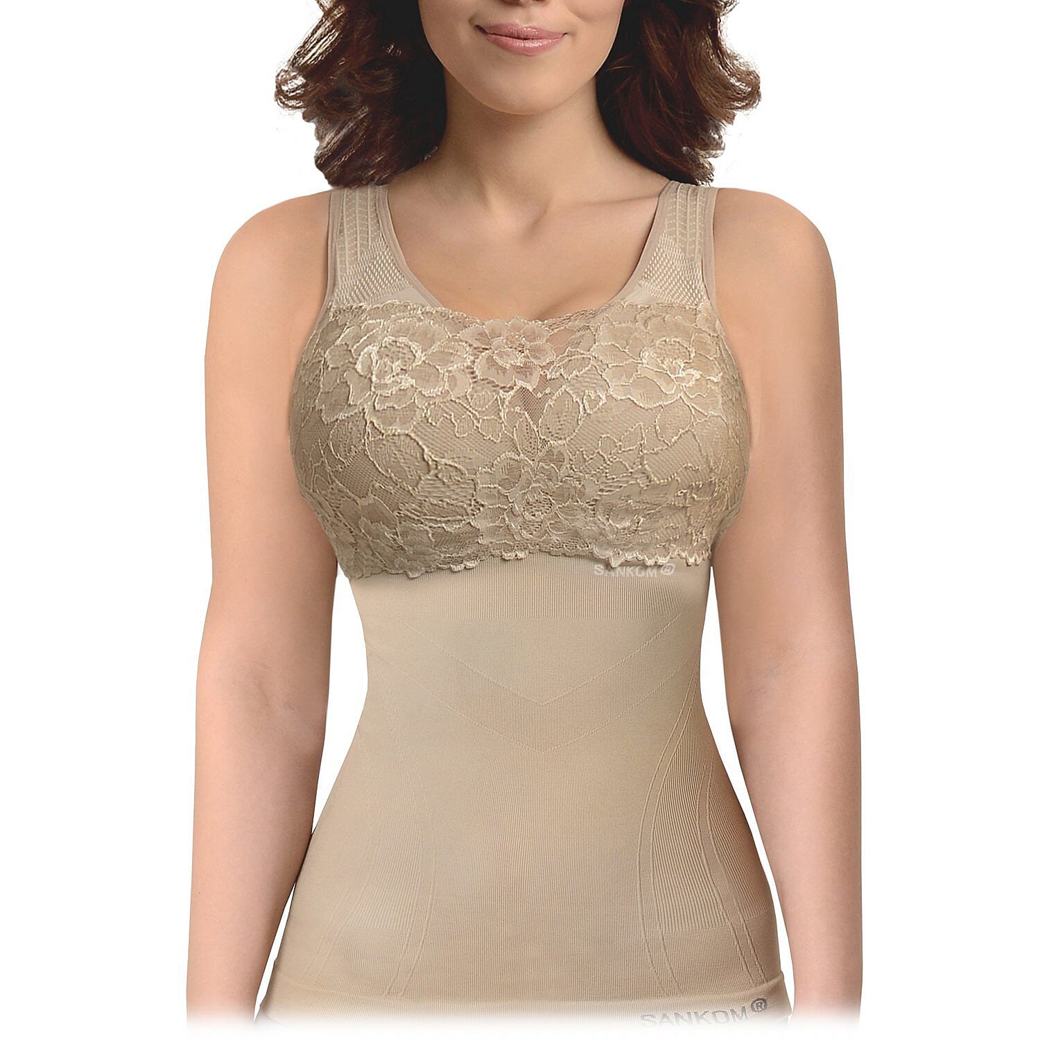SANKOM Patent Shaping Camisole with Bra with Cooling Fibers - S/M | Beige