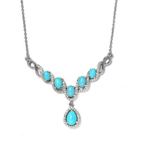 Natural Arizona Sleeping Beauty Turquoise and Zircon Necklace 18 Inches in Platinum Over Sterling Silver 10 Grams 4.80 ctw
