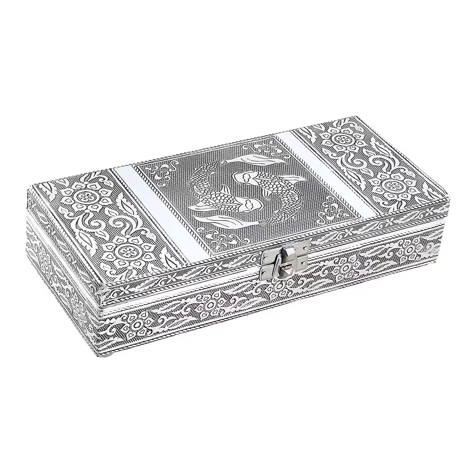 EXCLUSIVE DEAL Handcrafted "Yin Yang" Pattern Embossed Aluminum Oxidized Jewelry Box (9"x4"x2")