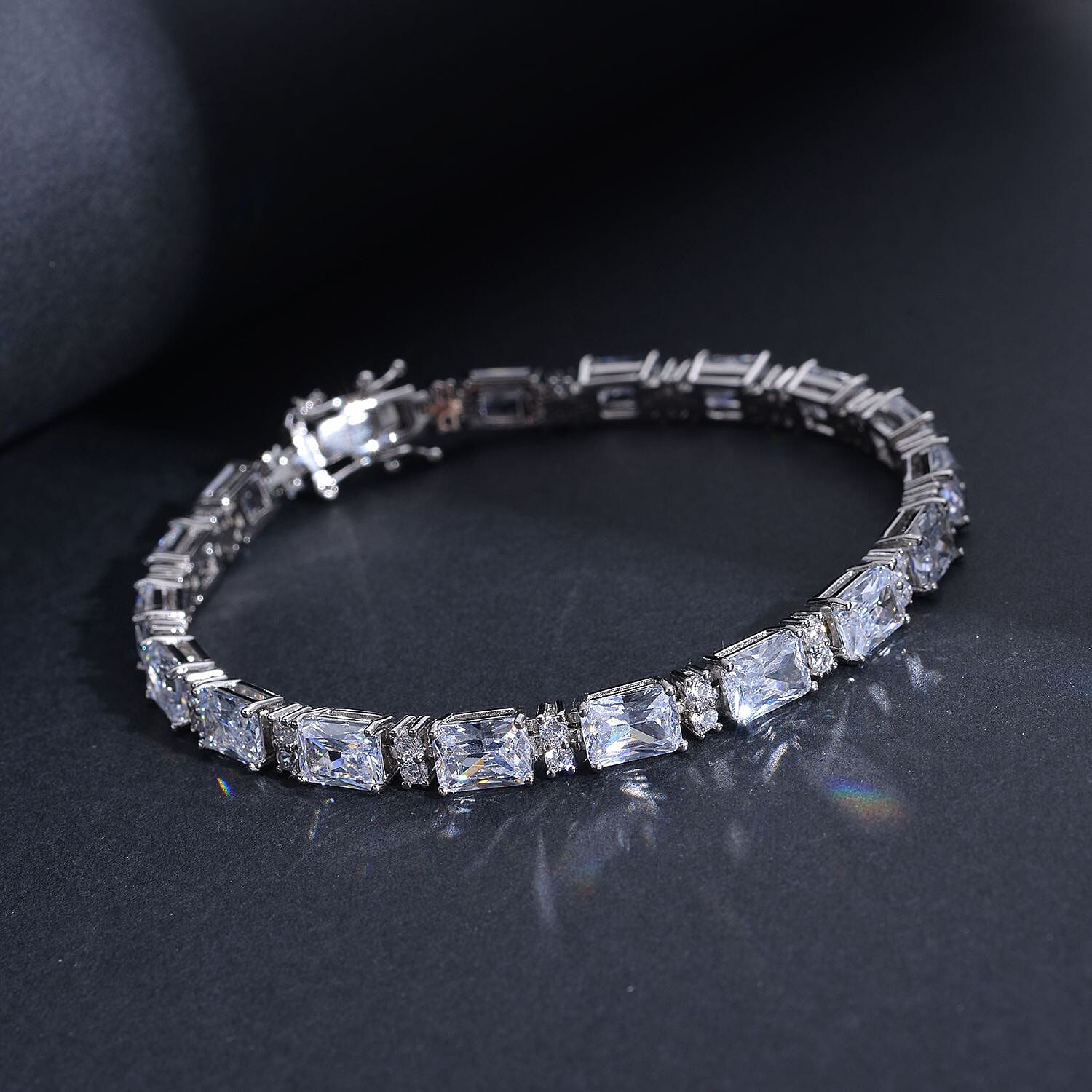 LUSTRO STELLA Finest CZ Tennis Bracelet in Platinum Over Sterling Silver (8.25 In) 14 Grams 26.00 ctw