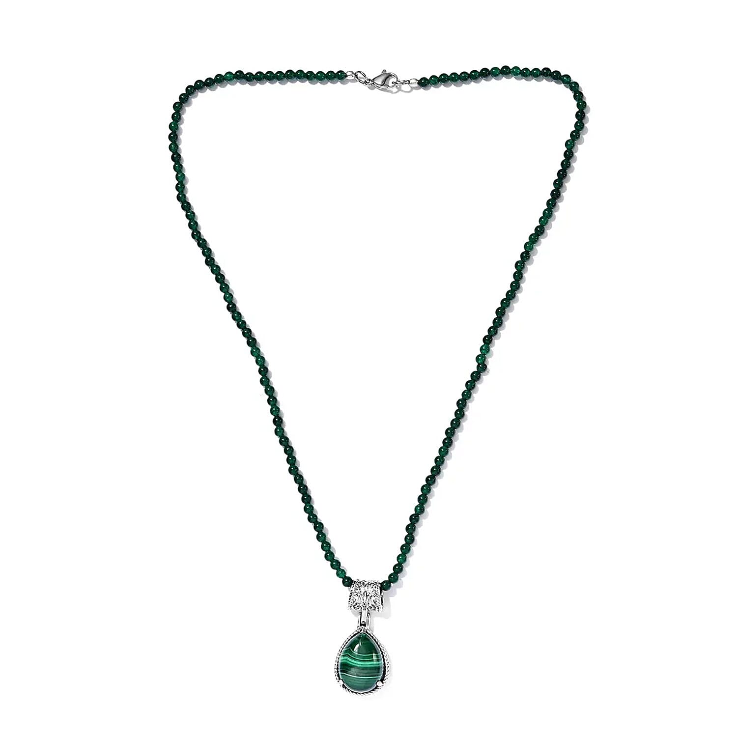 66.85 ctw African Malachite Pendant With Green Quartzite Bead Necklace