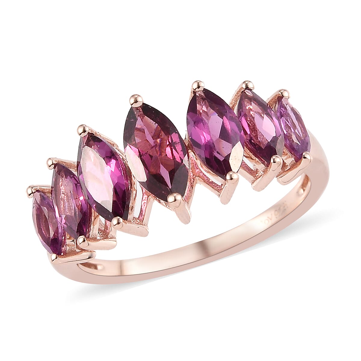 TOP RATED Orissa Rhodolite Garnet 7 Stone Ring in Vermeil Rose Gold Over Sterling Silver (Size 10.0) 2.50 ctw (1)