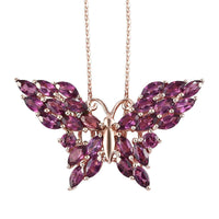 Orissa Rhodolite Garnet Butterfly Pendant Necklace (20 in) in Vermeil RG Over Sterling Silver 5.10 ctw