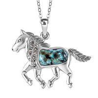 1.35 ctw Turquoise and Swiss Marcasite Pendant Necklace 18 Inches in Sterling Silver and Stainless Steel