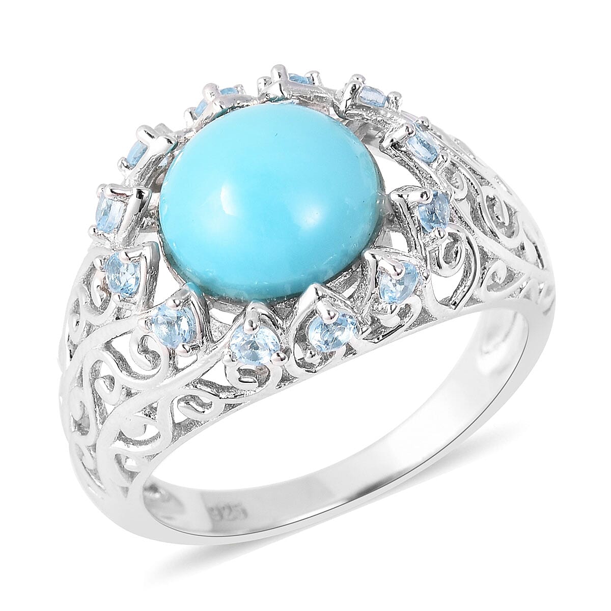 Natural Arizona Sleeping Beauty Turquoise, Swiss Blue Topaz Ring in Sterling Silver (Size 6.0) 3.15 ctw