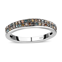 D'Joy Natural Champagne Diamond Double Row Band Ring in Black Rhodium & Platinum Over Sterling Silver (Size 10.0) 0.25 ctw