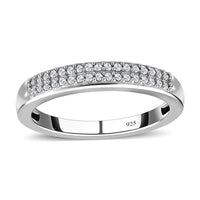 D'Joy Natural Champagne Diamond Double Row Band Ring in Black Rhodium & Platinum Over Sterling Silver (Size 10.0) 0.25 ctw