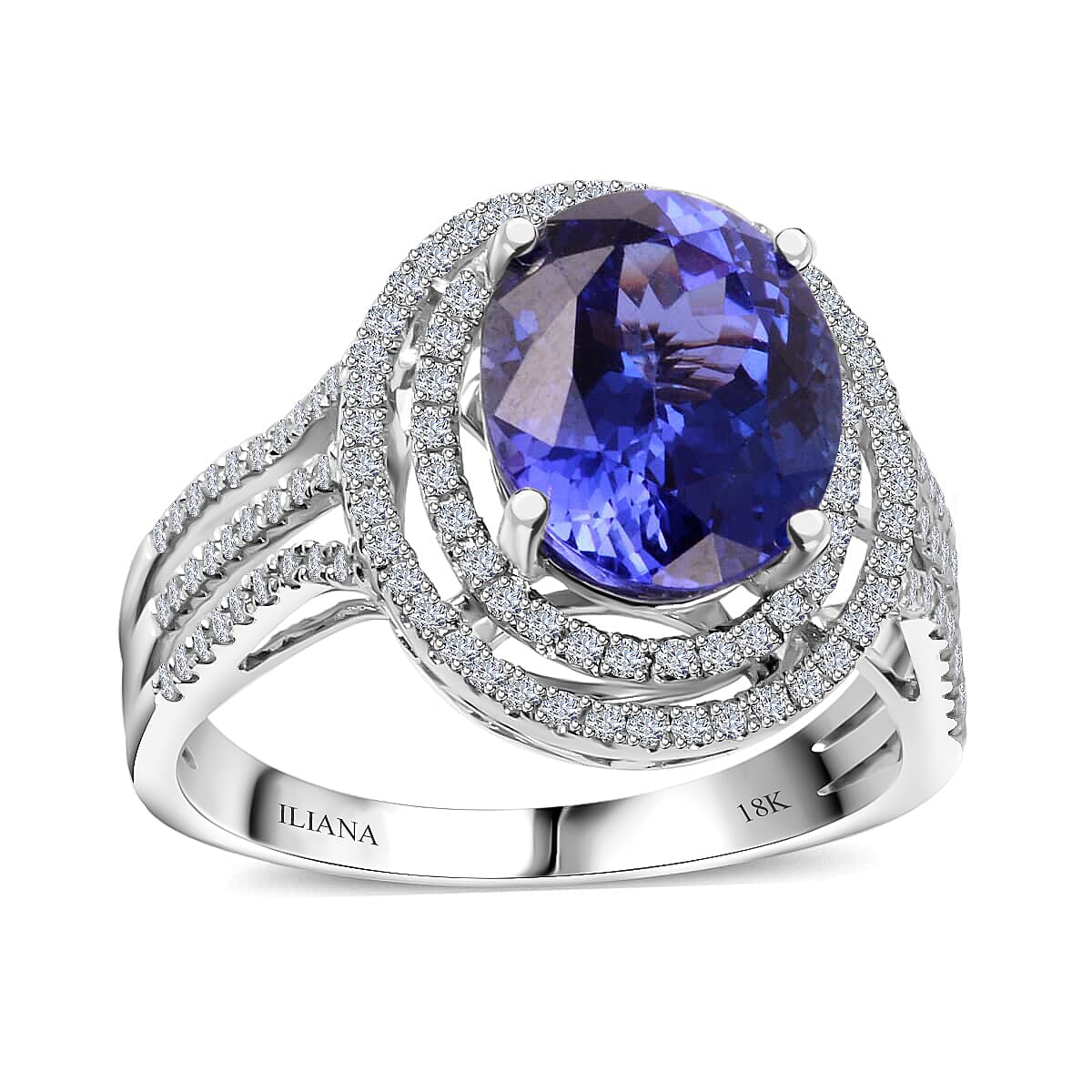 Certified Iliana 18K White Gold AAA Tanzanite and G-H SI Diamond Ring 3.80 ctw