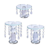 Set of 3 Clear Crystal Drop Charm Pillar Candle Holder (6,5,3 in)
