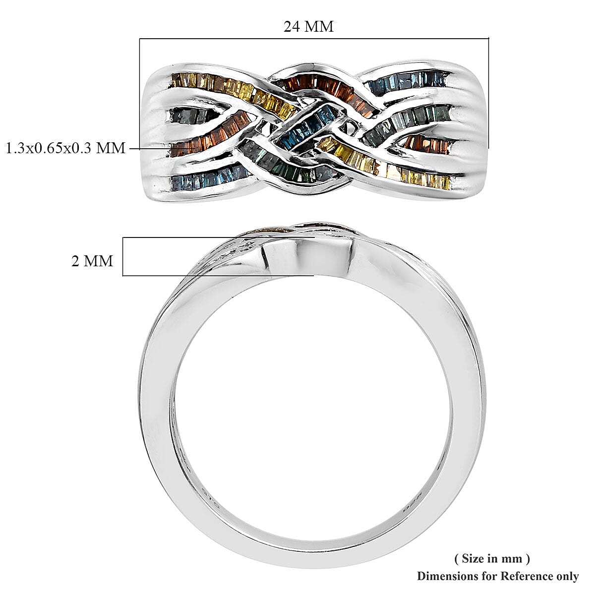 Multi Diamond Ring in Platinum Over Sterling Silver 0.50 ctw