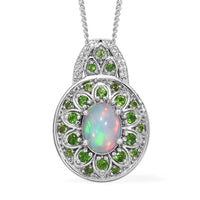 Ethiopian Welo Opal, Multi Gemstone Pendant Necklace (20 in) in Platinum Over Sterling Silver 2.23 ctw