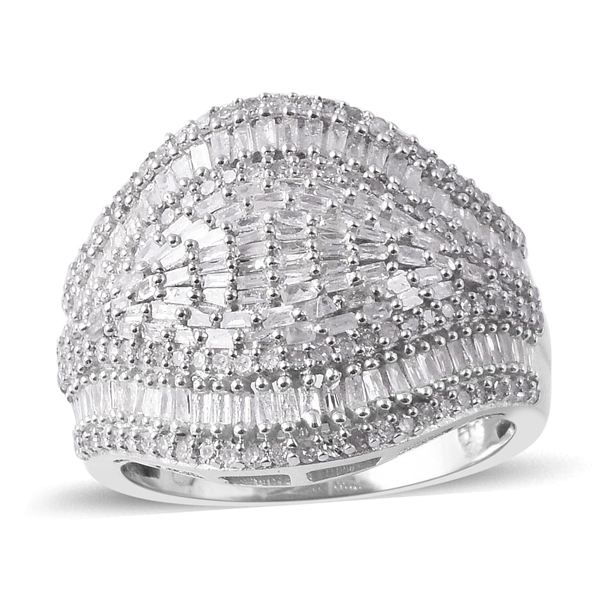Diamond Cluster Ring in Platinum Over Sterling Silver (Size 5.0) 1.00 ctw