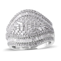 Diamond Cluster Ring in Platinum Over Sterling Silver (Size 5.0) 1.00 ctw