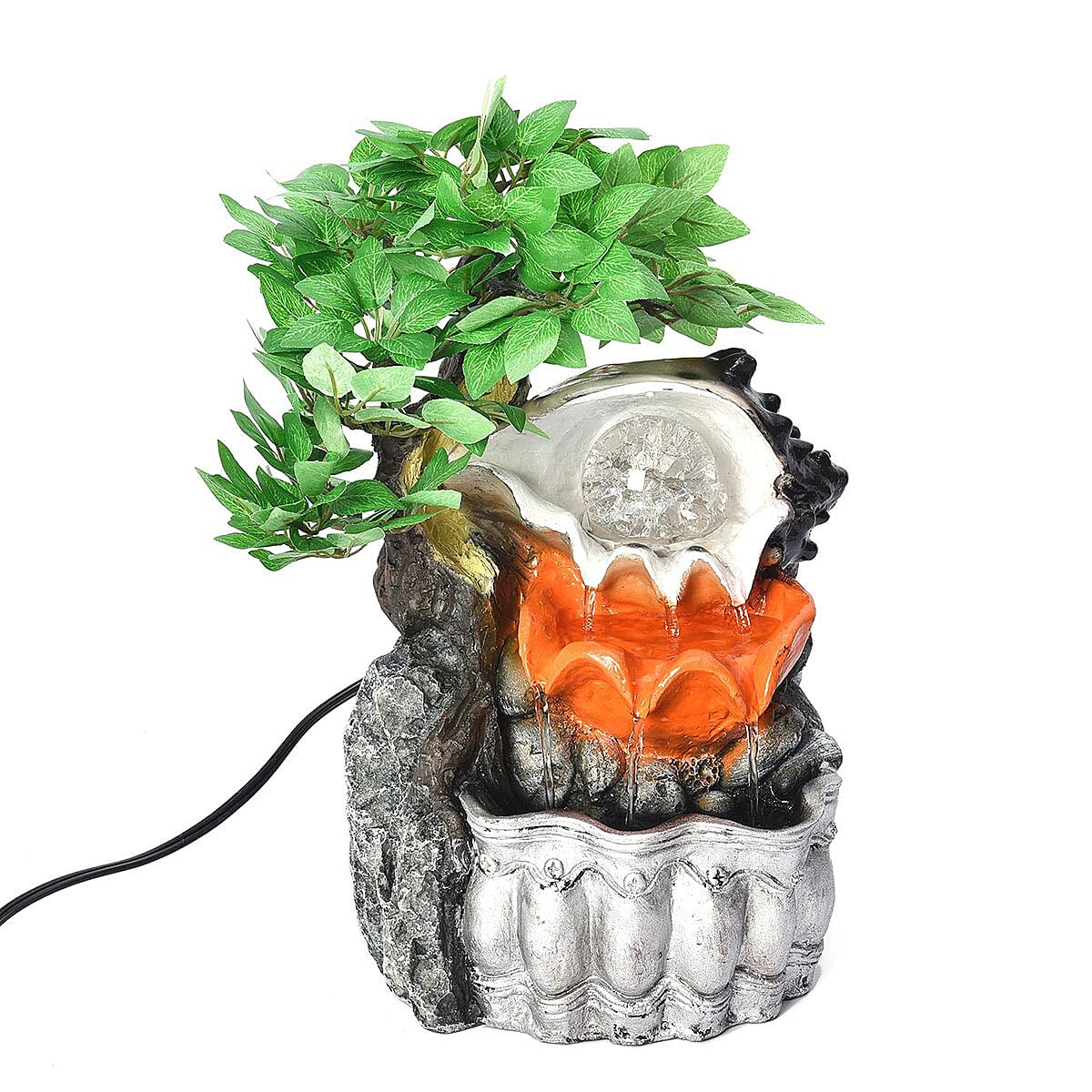 Multi Color Jungle Water Fountain with LED Lights and Glass Ball Flower Pot (7x5.5x12) (1)