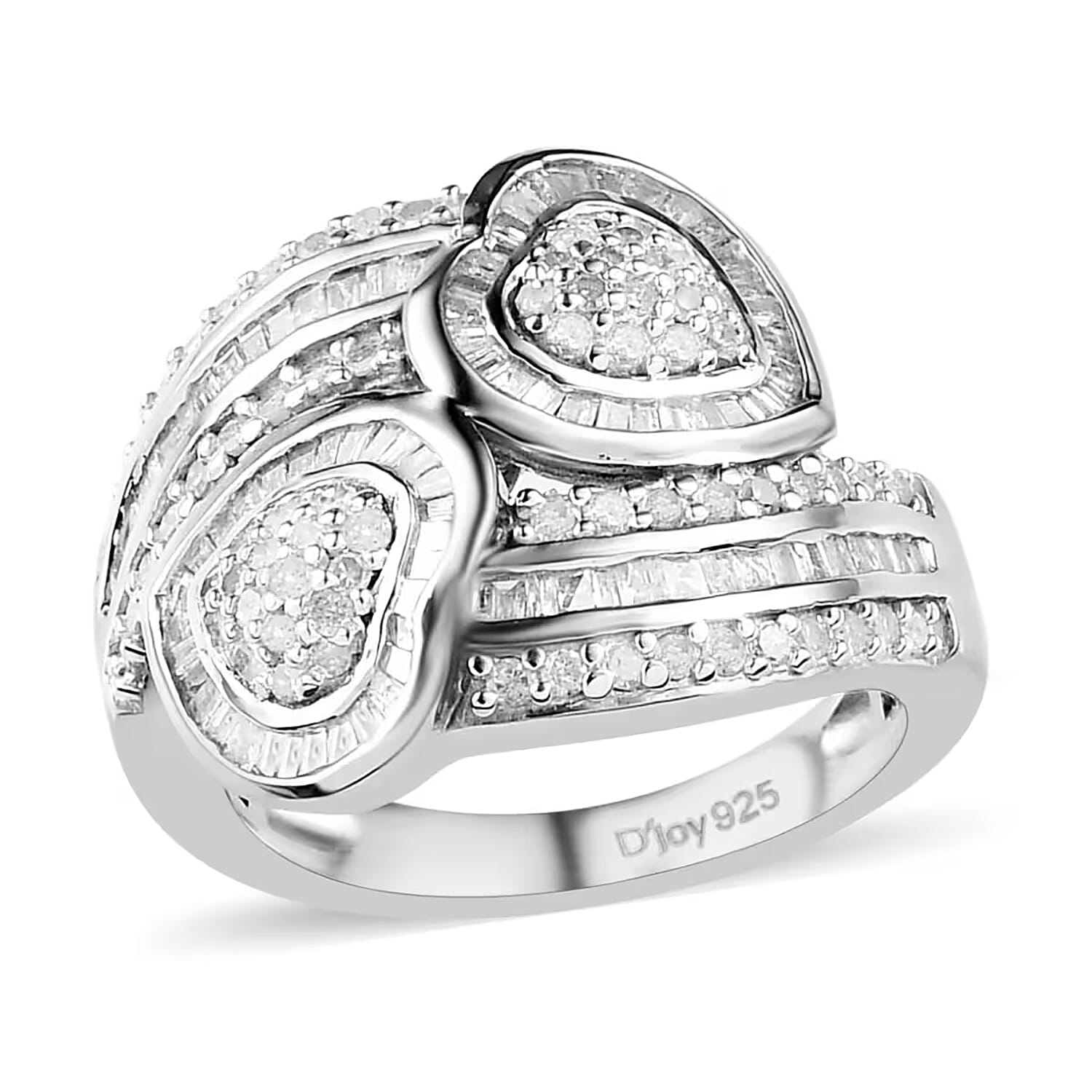 Diamond Bypass Heart Ring in Platinum Over Sterling Silver 1.00 ctw