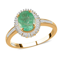 LUXORO 14K Yellow Gold Boyaca Colombian Emerald and G-H I3 Diamond Halo Ring 2.50 Grams 1.50 ctw