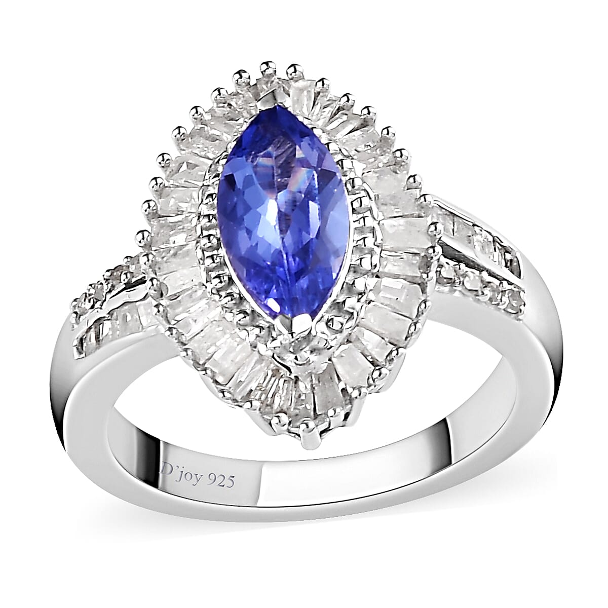 AAA Tanzanite and Diamond Ring in Platinum Over Sterling Silver 1.50 ctw (Delivery in 10-12 Business Days)