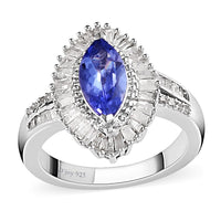 AAA Tanzanite and Diamond Ring in Platinum Over Sterling Silver 1.50 ctw (Delivery in 10-12 Business Days)