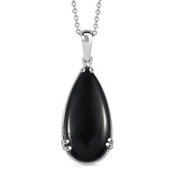 Black Onyx Pendant Necklace 20 Inches in Sterling Silver and Stainless Steel 19.75 ctw