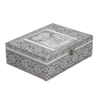 Aluminium Oxidized Elephant Family Embossed Movable Tray Jewelry Box