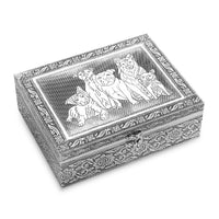 Aluminium Oxidized Elephant Family Embossed Movable Tray Jewelry Box