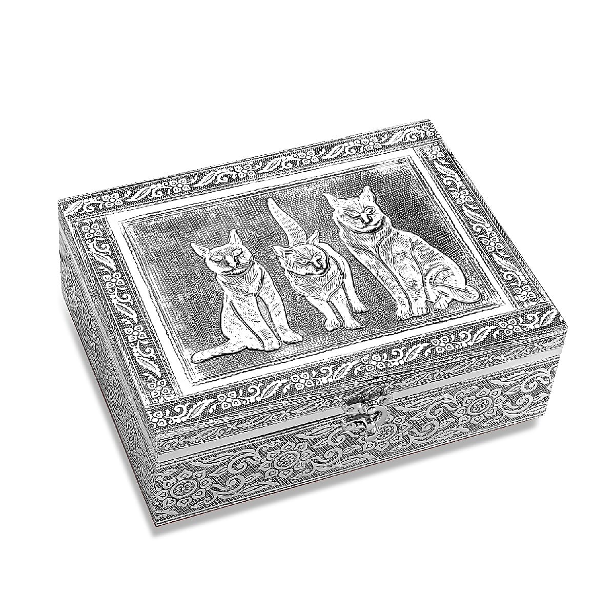 Aluminium Oxidized Elephant Family Embossed Movable Tray Jewelry Box