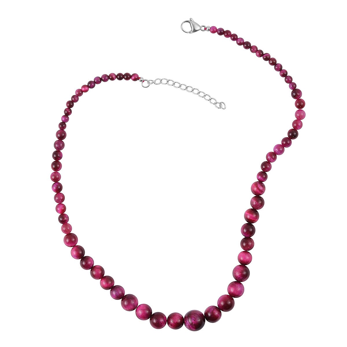 South African Purple Tiger's Eye (D) 4-12mm Beads Necklace 18-20 Inches in Stainless Steel 176.50 ctw