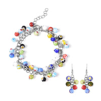 Murano Millefiori Glass Bracelet (Adjustable) and Earrings in Stainless Steel