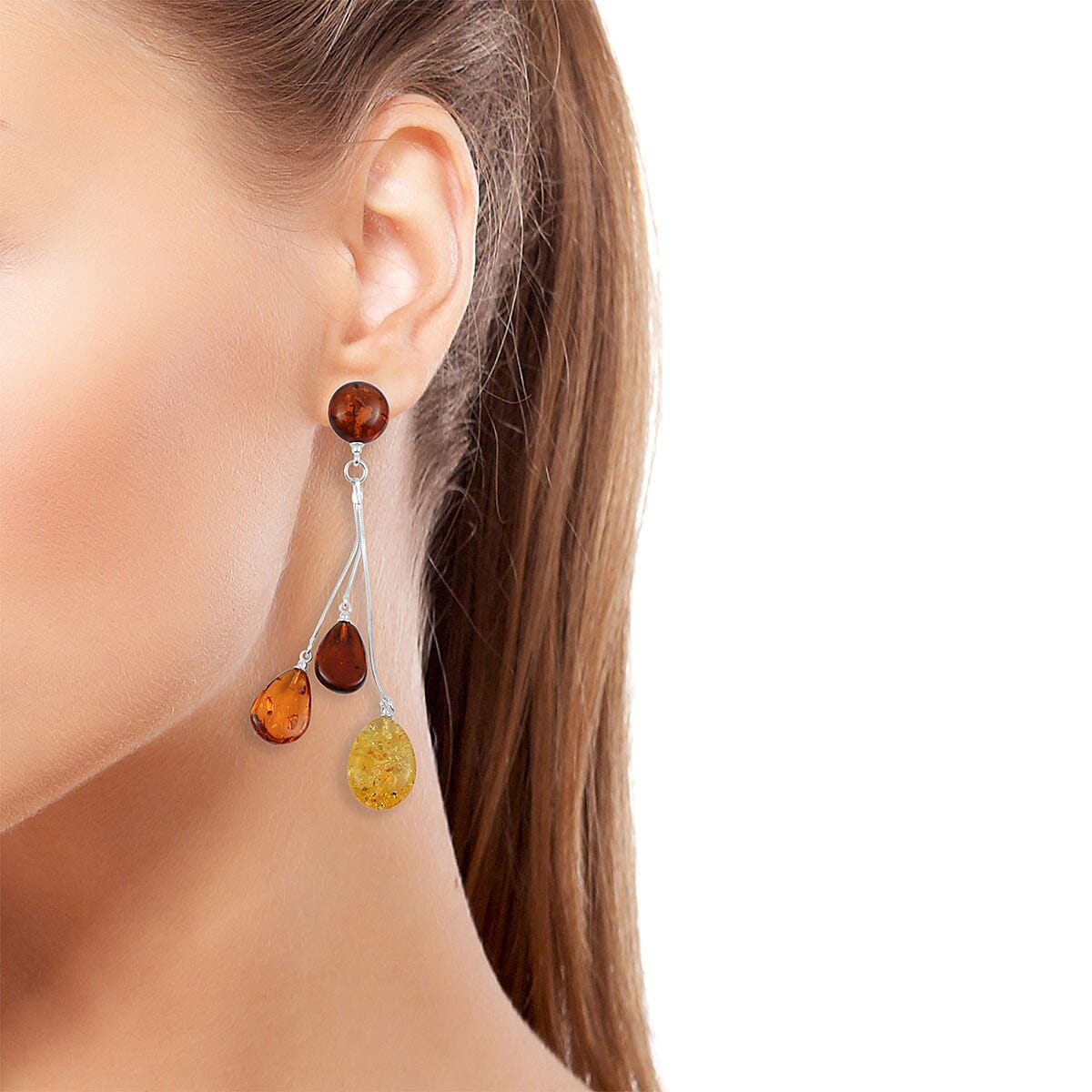 Multi Color Amber Earrings in Sterling Silver