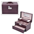Black Crocodile Embossed Faux Leather Convertible Jewelry Box with Padlock (13"x8"x8") - Sticky add to cart bar