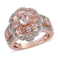 Marropino Pink Morganite, Zircon Flower Ring in Vermeil RG Over Sterling Silver (Size 7.0) 2.42 ctw
