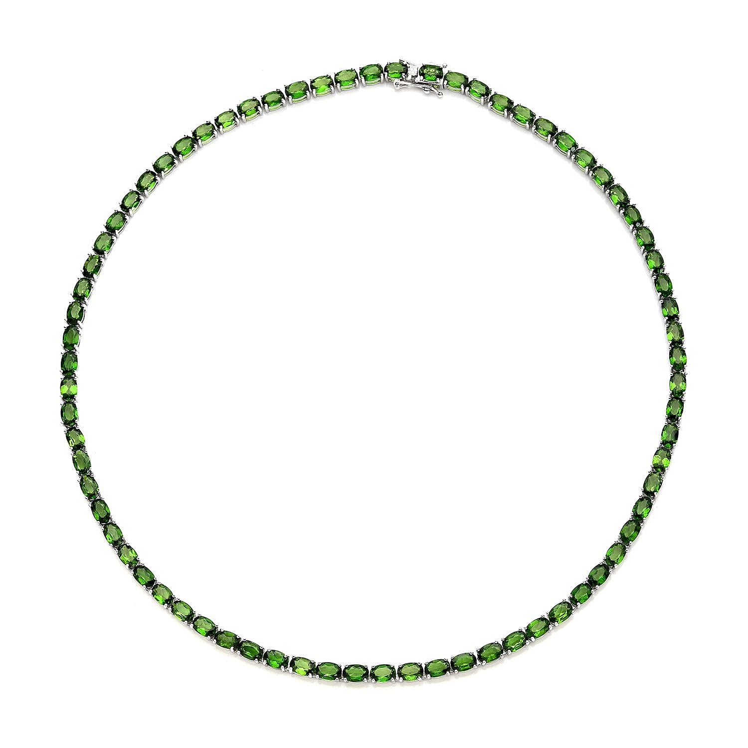 Natural Chrome Diopside Tennis Necklace 18 Inches in Rhodium Over Sterling Silver 36.75 ctw