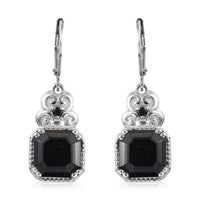 9.75 ctw Australian Black Tourmaline and Natural Thai Black Spinel Lever Back Earrings in Stainless Steel