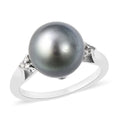 Tahitian Cultured Pearl 11-12mm, Diamond Accent Ring in Sterling Silver (Size 8.0) 0.05 ctw - Sticky add to cart bar