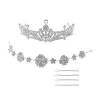 White Glass and Austrian Crystal Blossom Crown Tiara with Hair Band and Pins in Silvertone