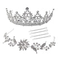 White Glass and Austrian Crystal Blossom Crown Tiara with Hair Band and Pins in Silvertone - Sticky add to cart bar