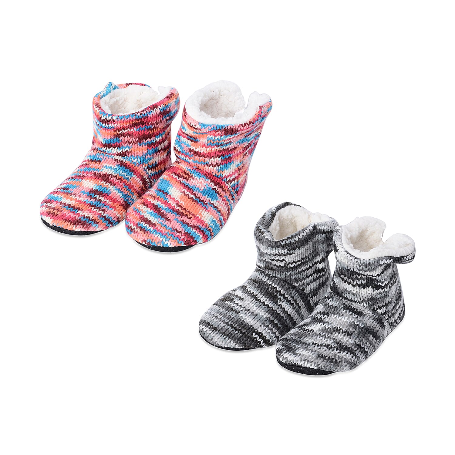 Set of 2 Rainbow and Gray Camouflage Pattern 100% Polyester Faux Fur, Sherpa Booties (Size 6-10)