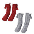 Set of 2 Warm & Fuzzy Red & Gray Cable Knitted Sherpa Lined Slipper Socks (Women's Size 5-10) - Sticky add to cart bar