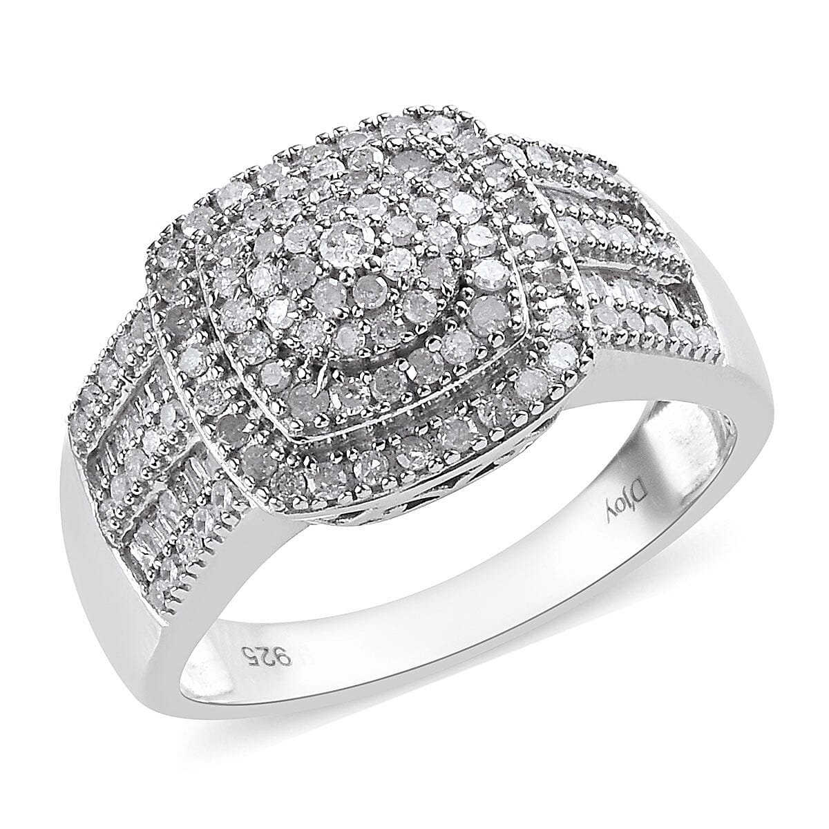 Diamond Ring in Platinum Over Sterling Silver (6.90 g) (Size 5.0) 1.00 ctw