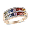 2.75 ctw AA Multi Sapphire and White Zircon Dual Row Ring in 10K Yellow Gold (Size 8) - Sticky add to cart bar