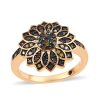 GP Italian Garden Collection Multi Diamond Floral Ring in Rhodium & Vermeil Yellow Gold Over Sterling Silver 0.50 ctw