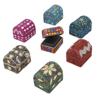 Handcrafted Set of 7 Multi Color, Multi Beaded Wooden Treasure Chest