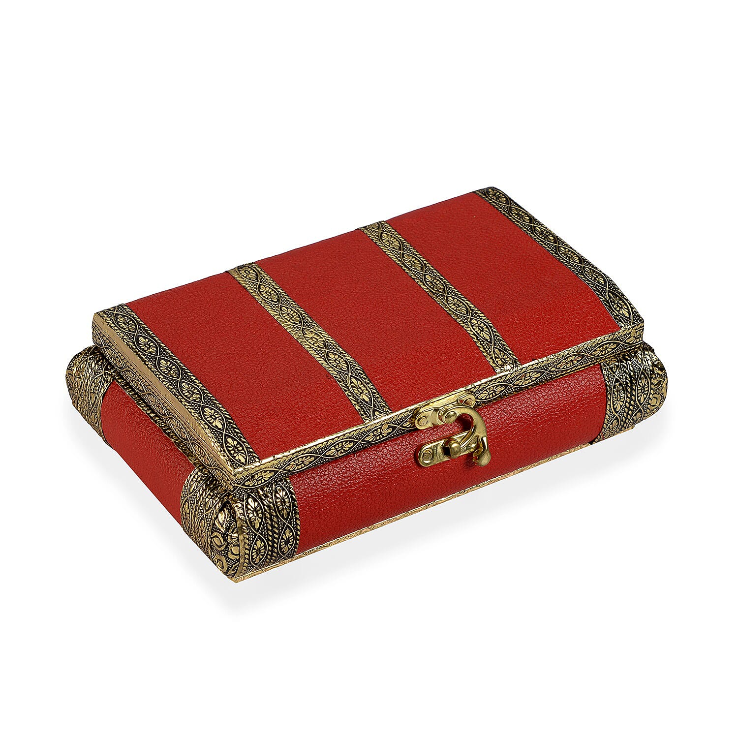 Black Faux Leather Oxidized Jewelry Box with Scratch Protection Interior