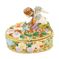 DOORBUSTER White Austrian Crystal, Enameled Angel Trinket Box in Goldtone (2.5x1.5)